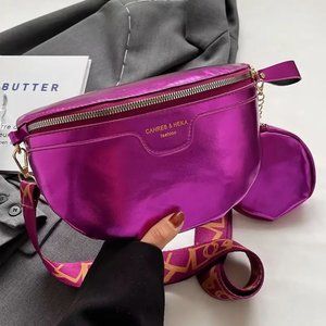Metallic Pink Vegan Leather Fashion Crossbody Sling Fanny Pack Bag